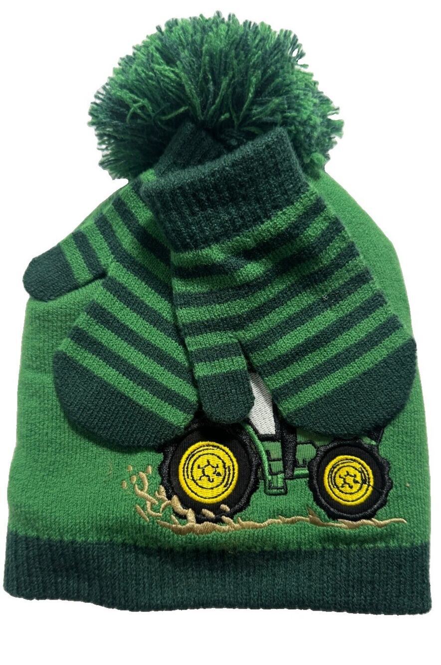 John Deere Toddler Hat & Mitten Set NWT Tractor This Is How I Roll Green Winter